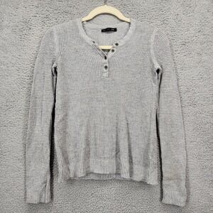 Rag & Bone JEAN Womens XS Heather Gray Waffle Knit Henley‎ Thermal Sweater Top